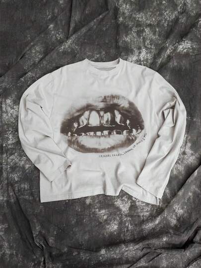 Glimmora Maglietta casual da uomo a maniche lunghe con grafica sulla bocca e collo tondo, autunnale