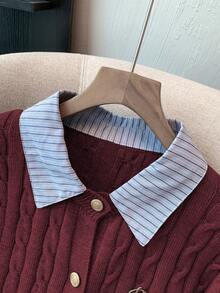 Franclia 时尚博主风二合一拼布针织短款开衫，欧美风