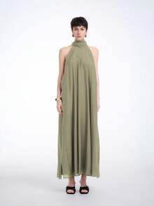 Aalyst Women's Solid Color Sleeveless Casual Long Dress With Pockets, Spring/Summer - Army Green - View 8
