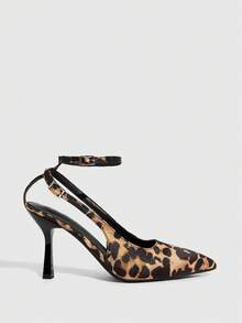 CUCCOO SZL Pointed Toe Leopard Print Ankle Strap Sexy High Heel Party Pumps - Multicolor - View 2