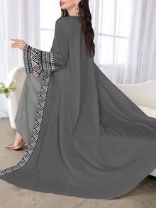 SHEIN Najma 女式优雅几何花卉印花长袖休闲阿拉伯长袍，春秋 - 彩色 - 查看 3