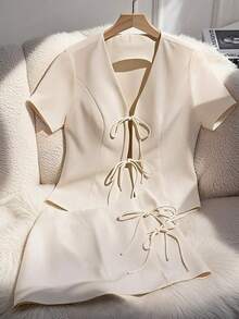 Franclia 2pcs Set Women Summer Casual/Office Solid Color Short Sleeve Shirt And Mini Skirt Set