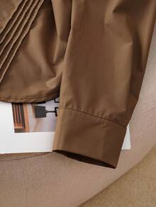 Seusyu Elegant Commuter Collared Pleated Long Sleeve Loose Blouse For Women, Spring/Autumn - Brown - View 8