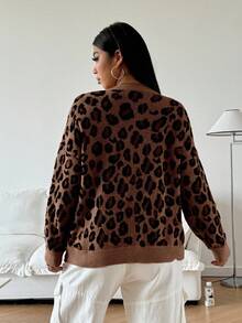 Vibekara Sweter damski w dużym rozmiarze z nadrukiem w panterkę, z obniżonymi ramionami i długim rękawem, nowy wzór na jesień/zimę