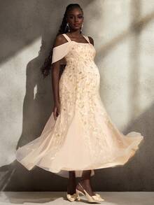 Cheriluna Maternity 闪亮亮片长裙，孕妇摄影裙，派对裙 - 彩色 - 查看 1