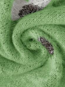 Plus Size Women Floral Pattern Pullover Sweater, Casual For Autumn/Winter - Mint Green - View 6