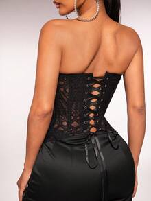 Radiana Women's Lace Sexy Slim Fit Bandeau Top,Black Top,Sexy Top - Black - View 2