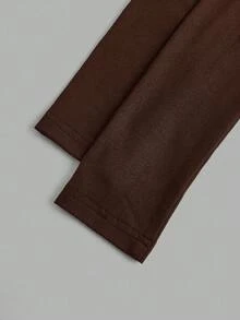 SHEIN EZwear 2 件棕色和卡其色针织拉链长袖 T 恤女士款，适合春秋季 - 彩色 - 查看 8