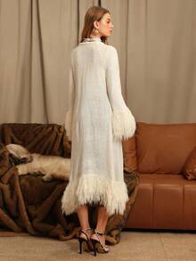 Women's Solid Color Fringe Elegant Cardigan, Suitable For Holiday Parties - Beige - View 6