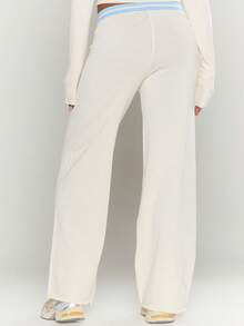 MUSERA Low Rise Contrast Drawstring Waistband Wide Leg Lightweight Knit Trousers Only Spring Summer Vacation Elegant Beach Cute Airport The Beach House Airport Holiday Fall Back To School Autumn Winter Everyday    Chic Sweater - Cream - View 5