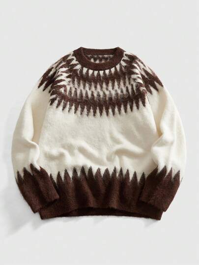 Maglione girocollo vintage da uomo in maglia jacquard Fair Isle