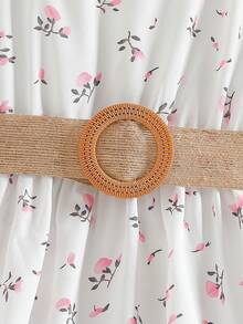 Sparklyn Tween Girls Floral Print Puff Sleeve Dress, Sweet & Fashionable, No Belt, Spring/Summer - White - View 4