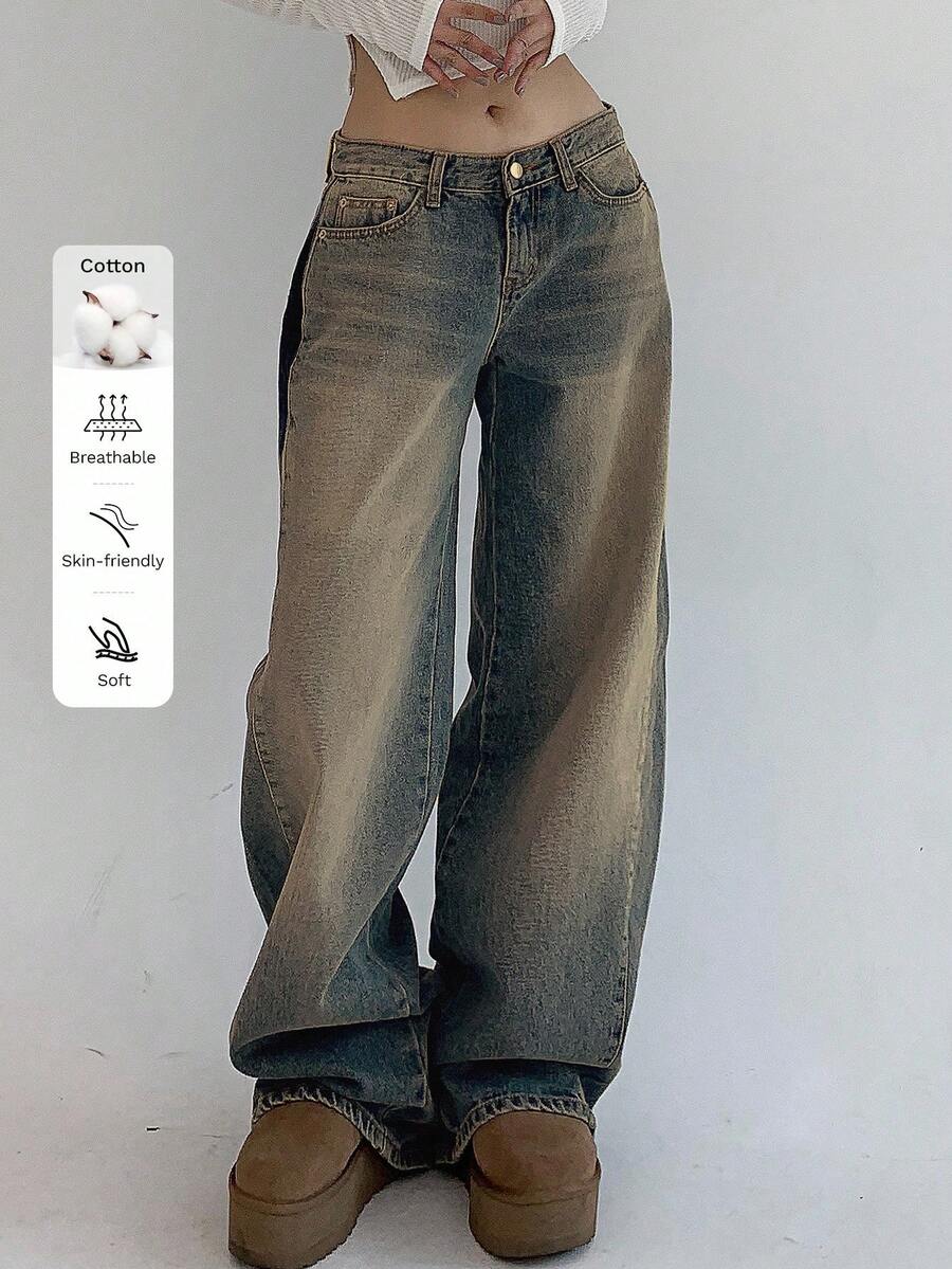 DAZY Women's Retro Loose Low Waist Straight Leg Versatile Fashion Jeans - Green - View 1