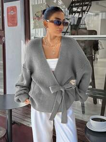 EURMUSE Damen Spitzen-Lässig Cardigan, Große Größen - Grau - Übersicht 1