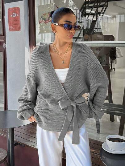 Women's Lace-Up Casual Cardigan, Plus Size