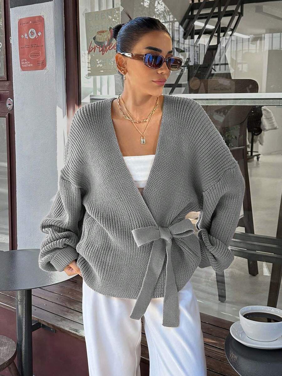 EURMUSE Damen Spitzen-Lässig Cardigan, Große Größen - Grau - Übersicht 1