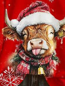 EMERY ROSE 女士流行雪花印花运动衫、女士圣诞牛图案运动衫、圣诞帽图案红色节日运动衫 - 紅色 - 查看 4