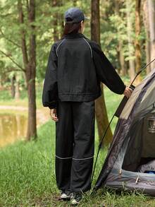 In My Nature Women's Drawstring Waist Jacket And Pants Outdoor Suit Camping Clothes Hiking Clothes Women Set Camping Clothes Women Breathable Pants