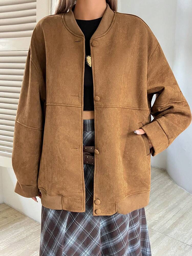 Women's Suede Collar Loose Open Front Casual Jacket