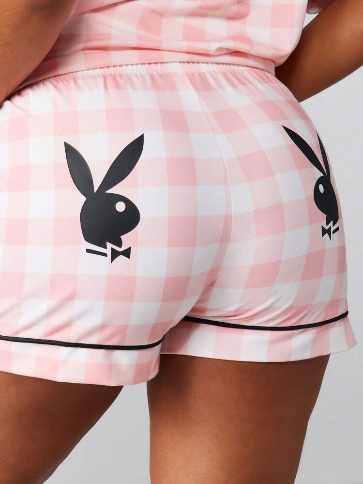 Missguided x Playboy Christmas Pink Checked Pajama Set With Button Front