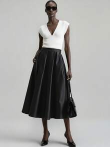 Ontre 2025 现代都市风格，女士百褶 A 字裙，百搭高腰裙，适合日常穿着、派对、商务、秋季