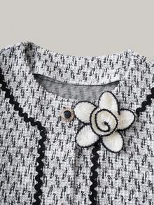 PrepCrw 1pc Young Girl Elegant Urban College 3D Floral Decor Black & White Jacket, Suitable For Parties, Outings, Daily Wear, Back To School, Summer, Autumn,Fall Outfits,Fall Clothes For Kids,Stitch,Old Money,Winter Clothes ,Winter Clothes For Kid,ElegantCasual,Holiday - Multicolor - View 4