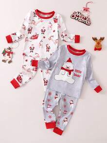 4 Stücke Neugeborenen Baby Schneemann Muster Langarm Bodysuit & Hose Set, Hausanzug