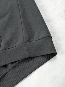 PAVTROS 男士简约印花长袖休闲连帽衫 - 深灰色 - 查看 5