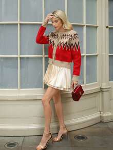 Briarwyn Women's Casual Color Block Cardigan, Autumn/Winter,Christmas,New Year.Old Money Style,Preppy Style - Red - View 4