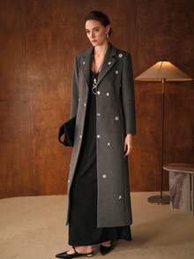 MOTF PREMIUM ELEGANT PARTY RHINESTONE EMBELLISHED FITTED WOOL BLEND OVERCOAT AUTUMN/WINTER - Grey - View 6
