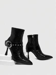 CUCCOO SZL Damskie botki na wysokim obcasie z zamkiem bocznym, popularne w Europie i Ameryce, z klamrą w szpic