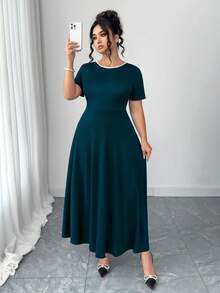 Elenzga Váy đi làm thời trang mùa hè phong cách Pháp cổ điển thanh lịch, trang trí nơ sau lưng cỡ lớn - Màu xanh ngọc - Xem 7