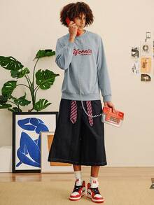 Open Phase 男士秋冬休闲街头风格加州图案印花运动衫和喇叭裤两件套服装 - 彩色 - 查看 2