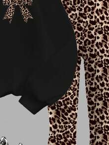 SHEIN Leap Crew Tween Girls Knit Crew Neck Letter Graphic Loose Sweatshirt And Flare Pants Casual 2 Pieces Set - Multicolor - View 6