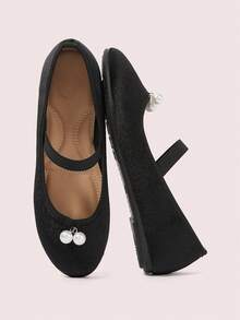 CUCCOO DOLLMOD Damen Mode weiche Sohle Einriemen Perlen Dekor schwarze Tanz-/Auftrittsflache Schuhe