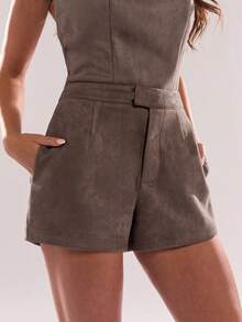 SHEIN BAE Pantalones cortos casuales de unicolor versátiles y de moda para mujer