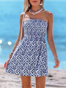 Sylviya 夏季休閒無袖佩斯利印花短裙