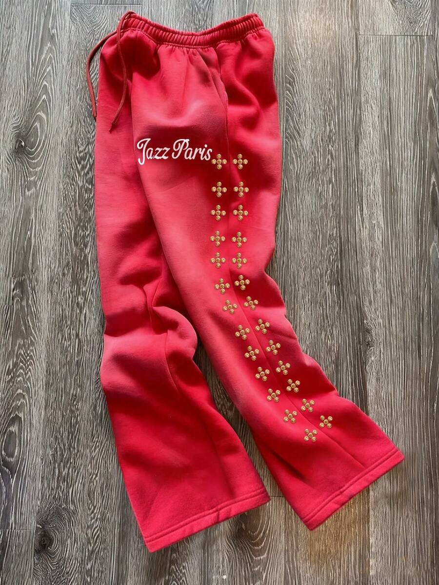 INAWLY Women's Casual Letter Print Sweatpants, Red - Red - View 1