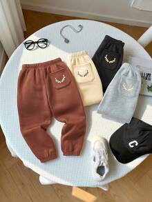 SHEIN 4pcs Young Boys' Casual Comfortable Versatile Cute Printed Thermal Lined Thick Sweatpants, School Clothes - Multicolor - View 4