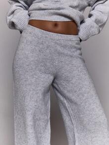 MUSERA 阔腿纽扣细节针织套装裤，秋冬季日常外出、夜间休闲、酷炫街头风、水洗做旧，适合晚宴、派对等场合，尽显优雅春季风范。