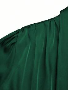 Auvina 优雅灯笼袖 V 领系带腰 A 字形喇叭下摆大码女式连衣裙 - 綠色 - 查看 4