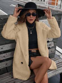 Chiquease Casual Solid Color Double-Breasted Jacket, Autumn/Winter - Apricot - View 5