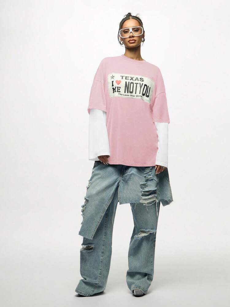 SUMWON WOMEN Texas License Plate Graphic Double Layer Tee