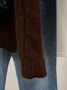 SHEIN Franclia 女士锈棕色高领拉链休闲日常毛衣，羊毛混纺