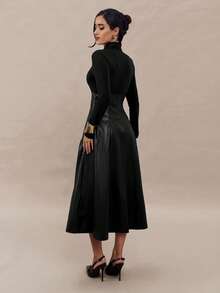 Modelyn Đầm dài tay cổ lọ tối giản màu trơn dành cho nữ, mặc thường ngày - màu đen - Xem 2