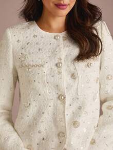 Enchnt 秋冬浪漫女士白色亮片刺绣粗花呢长袖公主外套，别致优雅，适合派对、约会、节日、毕业典礼、外出、万圣节、圣诞节、秋季、新年等场合。 - 白色 - 查看 8