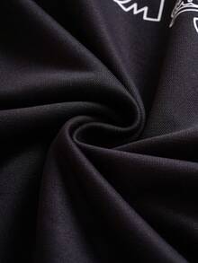 TOM & JERRY X SHEIN 男士休闲日常通勤卡通字母印花落肩宽松黑色套头衫，春秋季长袖上衣 - 黑色 - 查看 7