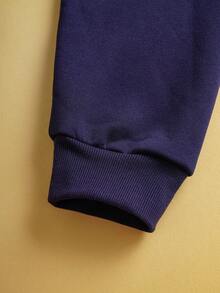 TOM & JERRY X SHEIN 男士休闲可爱卡通图案口袋保暖连帽衫，秋季款，长袖上衣 - 藏蓝色 - 查看 6