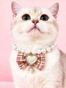 PETSIN 1. Pet Bow Tie Necklace; Pet Necklace; Pet Faux Pearl Necklace; Adjustable Neck Circumference; Cat Necklace; Dog Necklace; Pet Accessories; Pet.