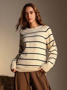 Chiquease Loose Knit Cold Shoulder Top, Cozy & Relaxed Style, Autumn/Winter - Apricot - View 5